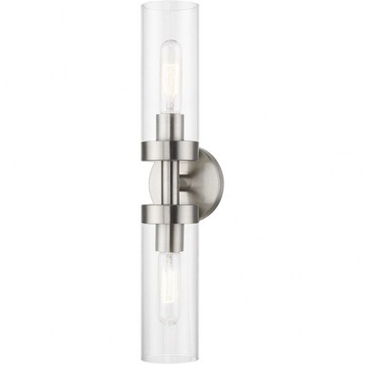Ludlow Minimalist Brushed Nickel 2-Light Vanity with Clear Glass Shades