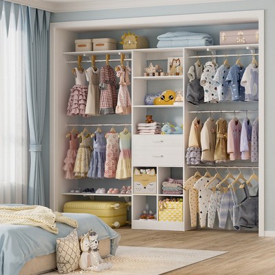 Aheaplus 4.75-8FT Closet System with Wooden Drawers & Cube Storage Organizer