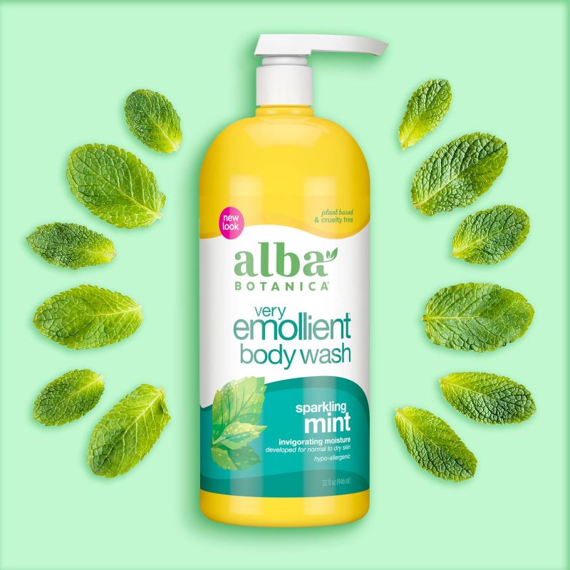 Alba Botanica Very Emollient Sparkling Mint Bath &#38; Shower Gel - 32 fl oz (1qt) Bottle, 3 of 4