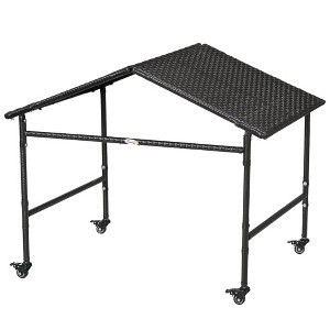 Skyzone Dark Brown Portable Rattan Dog Shelter with Wheels & Brakes, Spacious Outdoor Shade for - 1 of 4