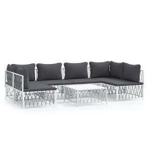 vidaXL White Steel Patio Lounge Set: Durable and Versatile Outdoor Furniture with Comfortable Cushions and Modular Design for Garden, Patio, Deck - 1 of 4