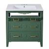 Gulches 60'' Green Freestanding Bathroom Vanity Set, 3 Drawers, Separate Glossy Ceramic Sink, Soft-Close Hinges, Gold Handles - 4 of 4