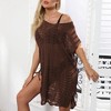 Womens Summer Casual Short Sleeve Knit Crochet Hollow Out Bathing Suit Cover Up Beach Dress with Drawstring - 2 of 4