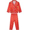 cheibear Christmas Family Tree Print Button Down Top and Pants Satin Pajama Sets Red - 2 of 4