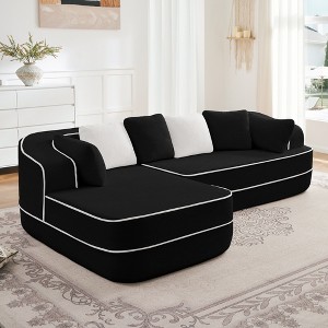 106" Teddy Velvet L-Shaped Sectional Sofa with Chaise, Boneless 32D High-Density Foam, Fluffy Comfy Couch with Curved Armrests, No Assembly - 1 of 4