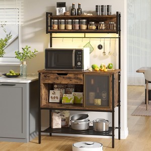 Besiter 60" Kitchen Baker's Rack with LED Light 6-Tier Microwave Stand with Storage Drawer Cabinet & 8 Hooks - 1 of 4
