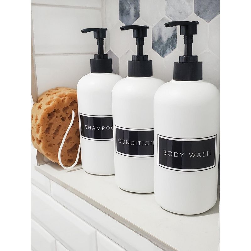 Cornucopia Brands White Shower Pump Bottles, 3pc Set; Plastic Pump Dispensers for Shampoo, Conditioner, and Body Wash, 4 of 7