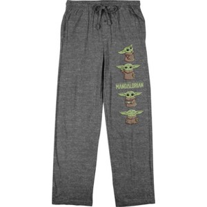 The Mandalorian Grogu Poses with Logo Men's Heather Gray Sleep Pajama Pants - 1 of 3