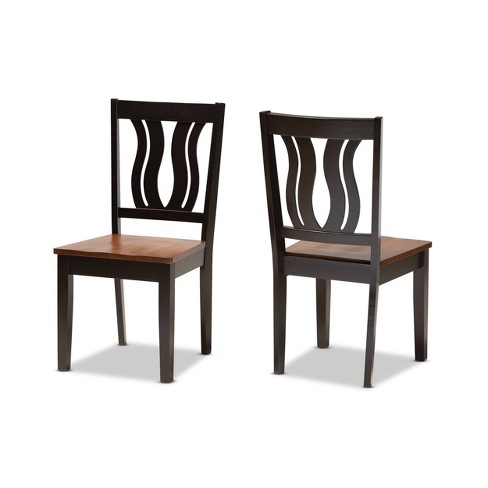 2pc Fenton Transitional Two tone Dark Wood Dining Chair Set Walnut