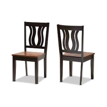 2pc FentonTransitional Two-Tone Dark Wood Dining Chair Set Walnut/Brown - Baxton Studio: Upholstered, Geometric Back Design
