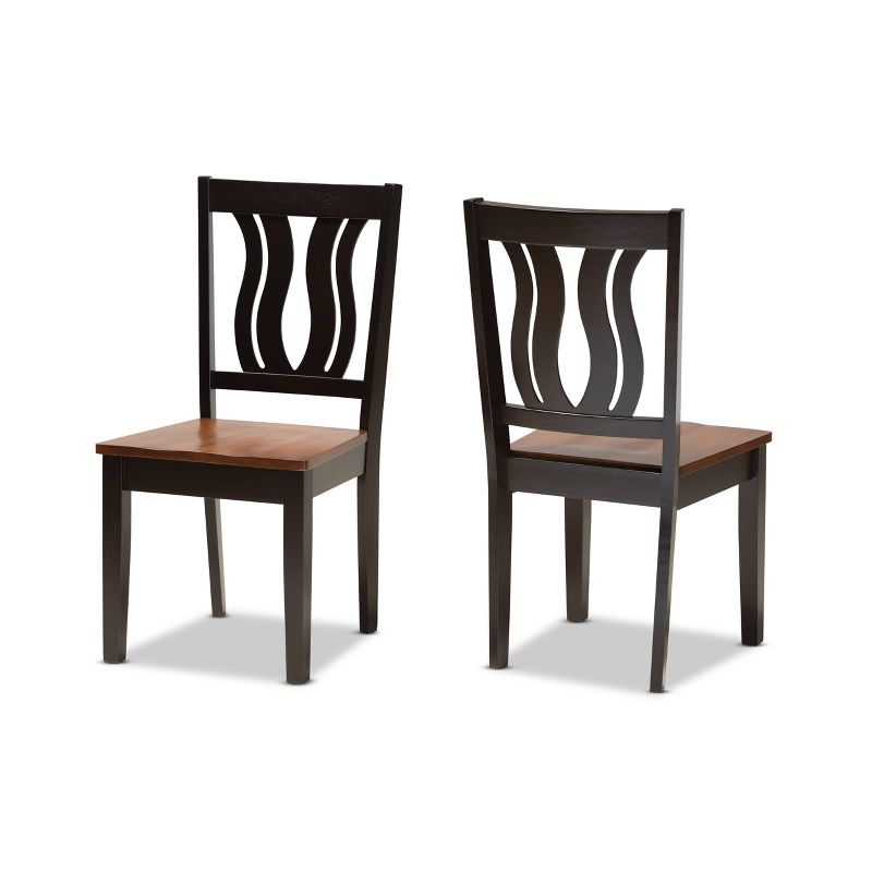 2pc FentonTransitional Two-Tone Dark Wood Dining Chair Set Walnut/Brown - Baxton Studio: Upholstered, Geometric Back Design, 1 of 9