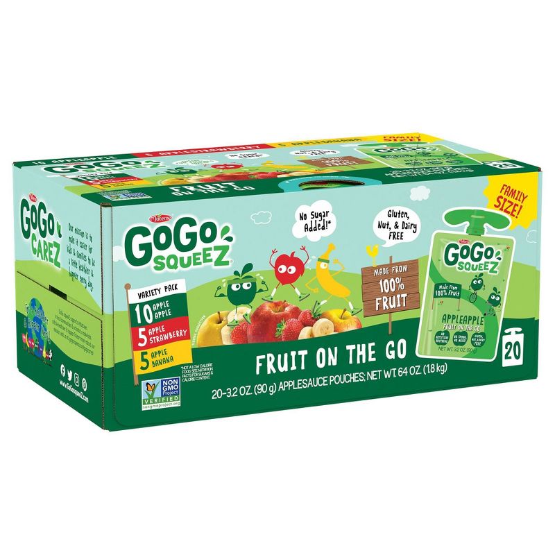 GoGo squeeZ Applesauce, Variety Apple/Banana/Strawberry - 3.2oz/20ct, 3 of 11