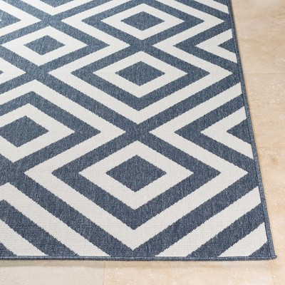 Maya Blue and White Geometric Wool Area Rug