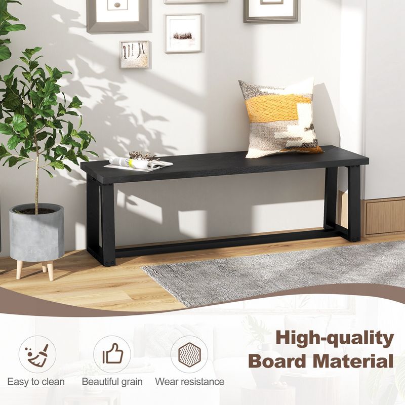 Costway 56.5"L Large Wood Dining Bench with Metal Frame Adjustable Footpads for Kitchen Black/Coffee, 5 of 10