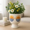 Stoneware Ceramic Boho Planter with Hand-Painted Sunburst Design - 7" White Decorative Flower Pot for Indoor/Outdoor Use - 3 of 4