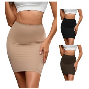 INSPIRE CHIC 3 Packs Women's High Waisted Shapewear Tight Slimming Tummy Control Half Slips Body Shaper - 1 of 4