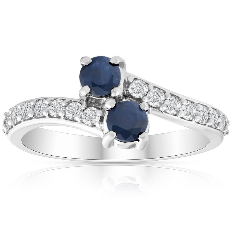 Pompeii3 1Ct Blue Sapphire & Diamond Two Stone Forever us Ring 10k White Gold, 1 of 5