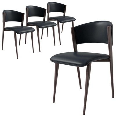LeisureMod Upholstered Dining Chair in Leather with Iron Legs Aspen Series Set of 4