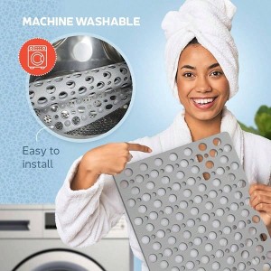 Non - Slip Bathtub Mat with Suction Cups, 30x17 in, Soft, Machine Washable, Drain Holes, Easy Dry, Gray Shower Mat. - 1 of 4
