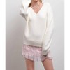 Women's V Neck Drop Shoulder Back Bow Tie Detail Sweater - Blu Pepper - 4 of 4