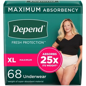 Depend Fresh Protection Adult Incontinence & Postpartum Underwear for Women - Maximum Absorbency - Blush - 1 of 4