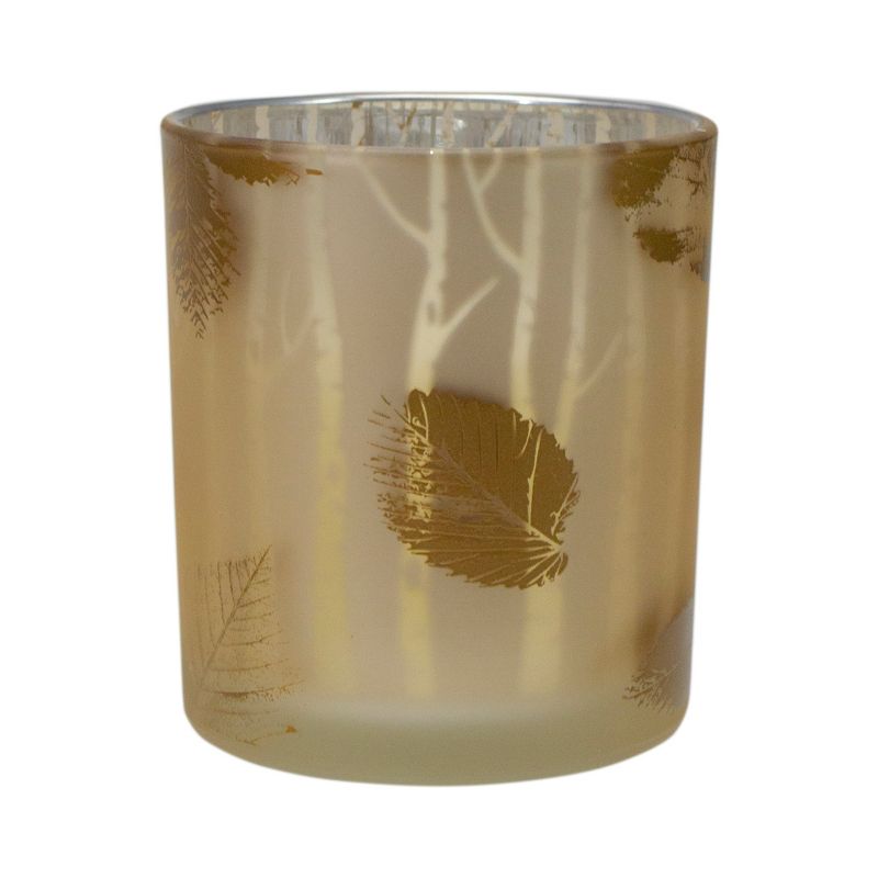 Northlight 3" Shiny Gold and White Birch Leaves Flameless Glass Candle Holder, 4 of 6
