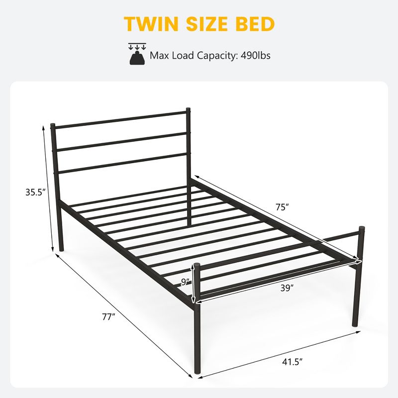 Costway Twin Metal Bed Frame Mattress Foundation No Box Spring Needed, 3 of 10