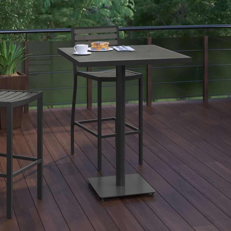 Flash Furniture Lark Commercial Grade 32" Square Outdoor Bar Height Table with Poly Resin Slats, 4 of 12