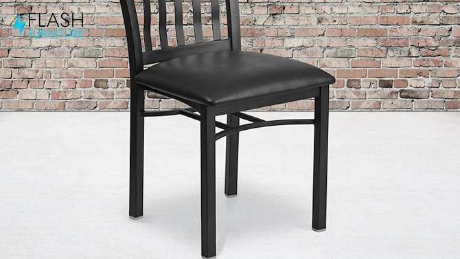 Flash Furniture Vertical Back Metal and Wood Restaurant Chair with Vinyl Seat, 2 of 7, play video