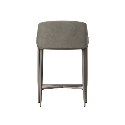 Mid-Century Modern Pewter Gray Faux Leather Counter Stools - Set of 2