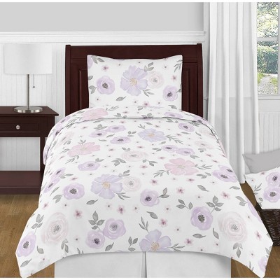 4pc Twin Sweet Jojo Designs Watercolor Floral Twin Bedding Set Lavender/Gray - Sweet Jojo Designs