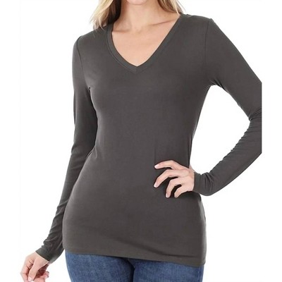Women's Back To Basic V-Neck Long Sleeve - ZENANA