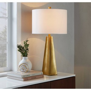 LumiSource Pompeii 29" Contemporary Table Lamp Gold Polyresin and White Linen - 1 of 4