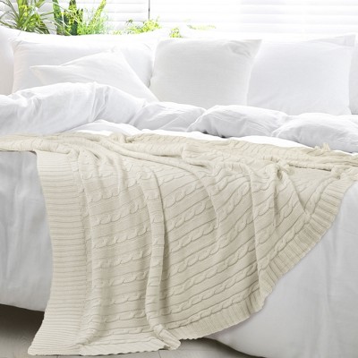 Piccocasa 100% Cotton Cable Knit Throw Bed Blanket 1 Pc Beige 60