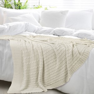 PiccoCasa Home Decor Soft 100% Cotton Cable Knit Throw Bed Blanket  for Sofa - 1 of 4