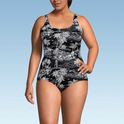 Lands' End Women's Chlorine Resistant Scoop Neck Soft Cup Tugless Sporty One Piece Swimsuit