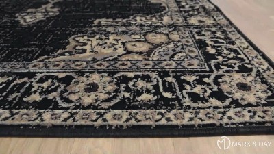 Pense Traditional Black and Beige Synthetic Fur Area Rug 5'3" x 7'9"
