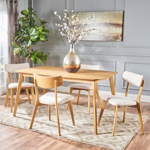 Christopher Knight Home Alma Mid Century Modern Fabric Upholstered Wood 5 Piece Dining Set - 1 of 4