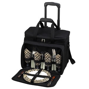 Picnic at Ascot Soft Sided Rolling Cooler with Four Person Picnic Set - 1 of 4