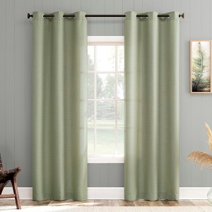 No. 918 1pc 40"x63" Landon Textured Semi-Sheer Grommet Curtain Panel Sage Green - 1 of 4