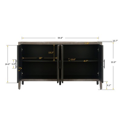 Dimensions diagram of a sideboard cabinet showing width, height, depth measurements