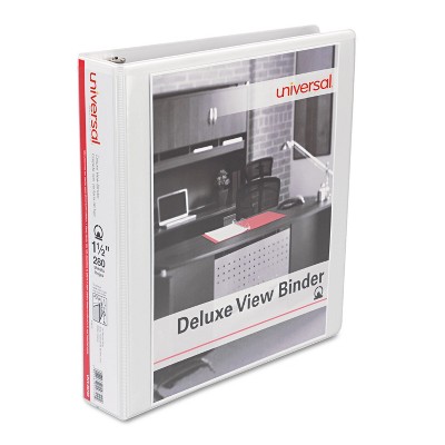 UNIVERSAL Deluxe Round Ring View Binder 1-1/2" Capacity White 20722