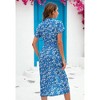 Women's Boho Floral Bodycon Short Sleeve V Neck Ruched High Empire With Tie Slit Hem Dress - 4 of 4