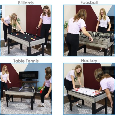 Classic Wood Stain 10-in-1 Multi-Game Table with Foosball and Billiards