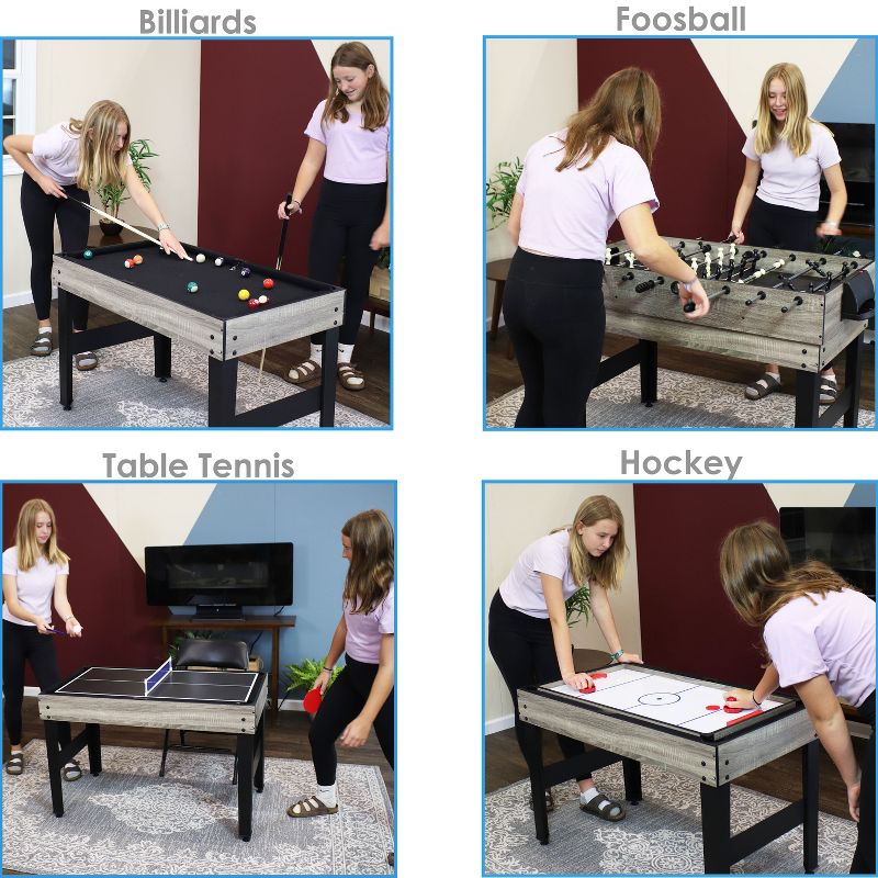 Sunnydaze 10-in-1 Multi-Game Table with Billiards, Foosball, Hockey, Ping Pong, Chess, Checkers, Backgammon, Shuffleboard, Bowling, and Cards - 49.5", 3 of 17