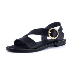 CUSHIONAIRE Lisbon Strappy Flat Sandals for Women 2025 with Adjustable Ankle Strap and Stylish Bold Buckle Accent Dressy Sandals - 1 of 4