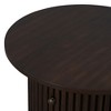 LIVAREEmlen Round Coffee Table for Living Room in Dark Brown, Farmhouse Coffee Table with a Drawer, Center Table with Vertical Slat Base in 30.5" - 3 of 4