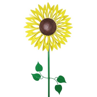 47.5" Metal Kinetic Sunflower Garden Stake Green/Brown/Yellow - Exhart