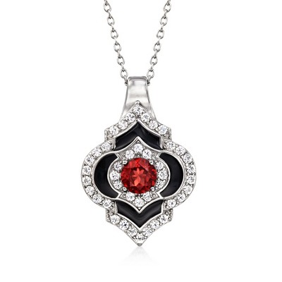 Ross-Simons 0.70 Carat Garnet and Black Enamel Pendant Necklace With .70 ct. t.w. White Topaz in Sterling Silver Size 18