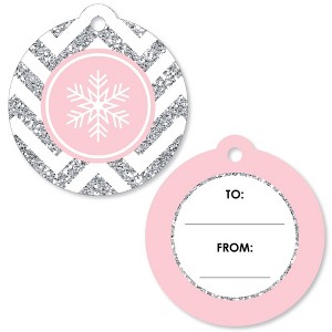 Big Dot of Happiness Pink Winter Wonderland - Holiday Snowflake to and from Favor Gift Tags (Set of 20) - 1 of 4